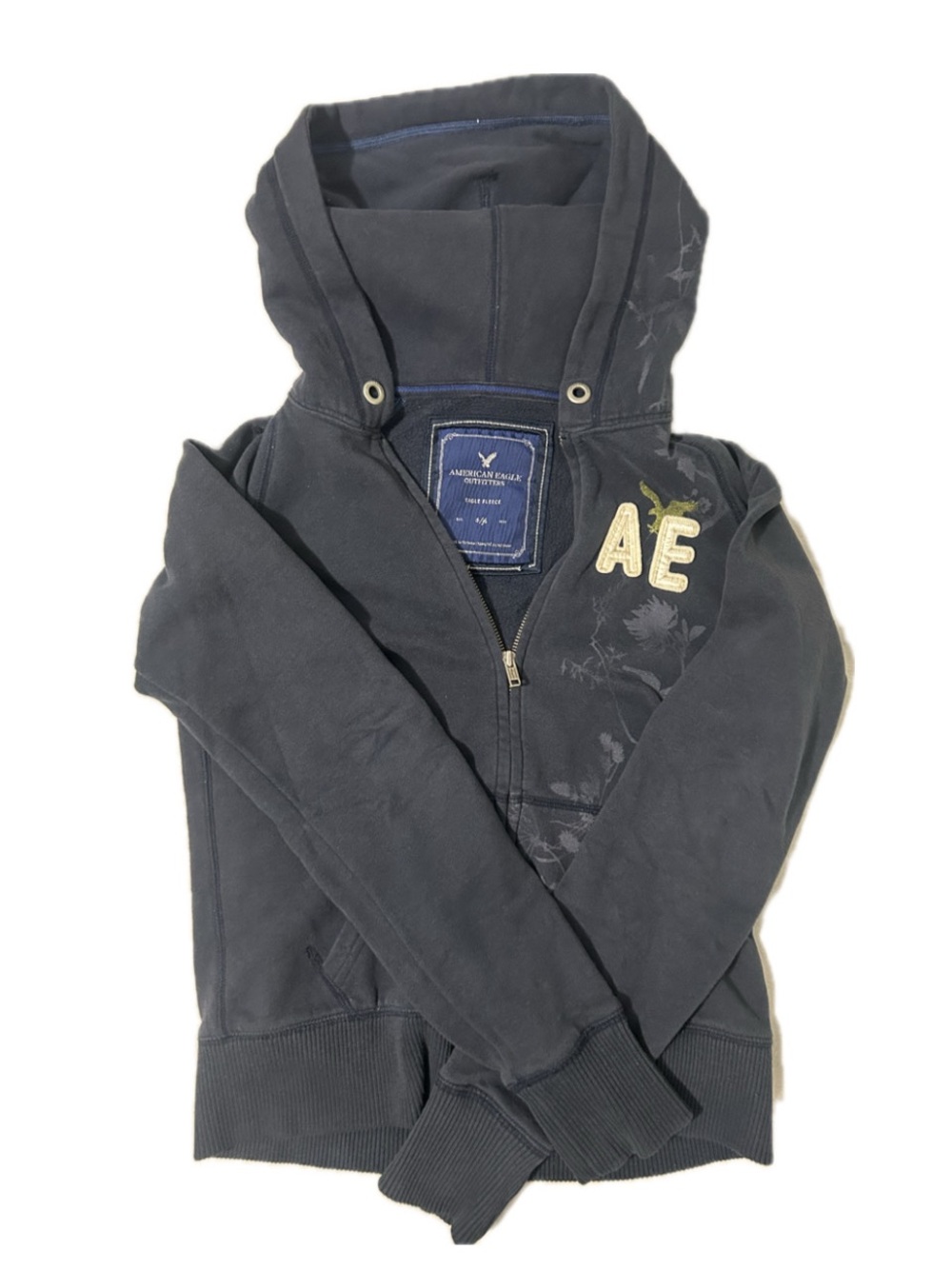 American Eagle Outfitters Navy Zip-Up Hooded Jacket with AE Patch